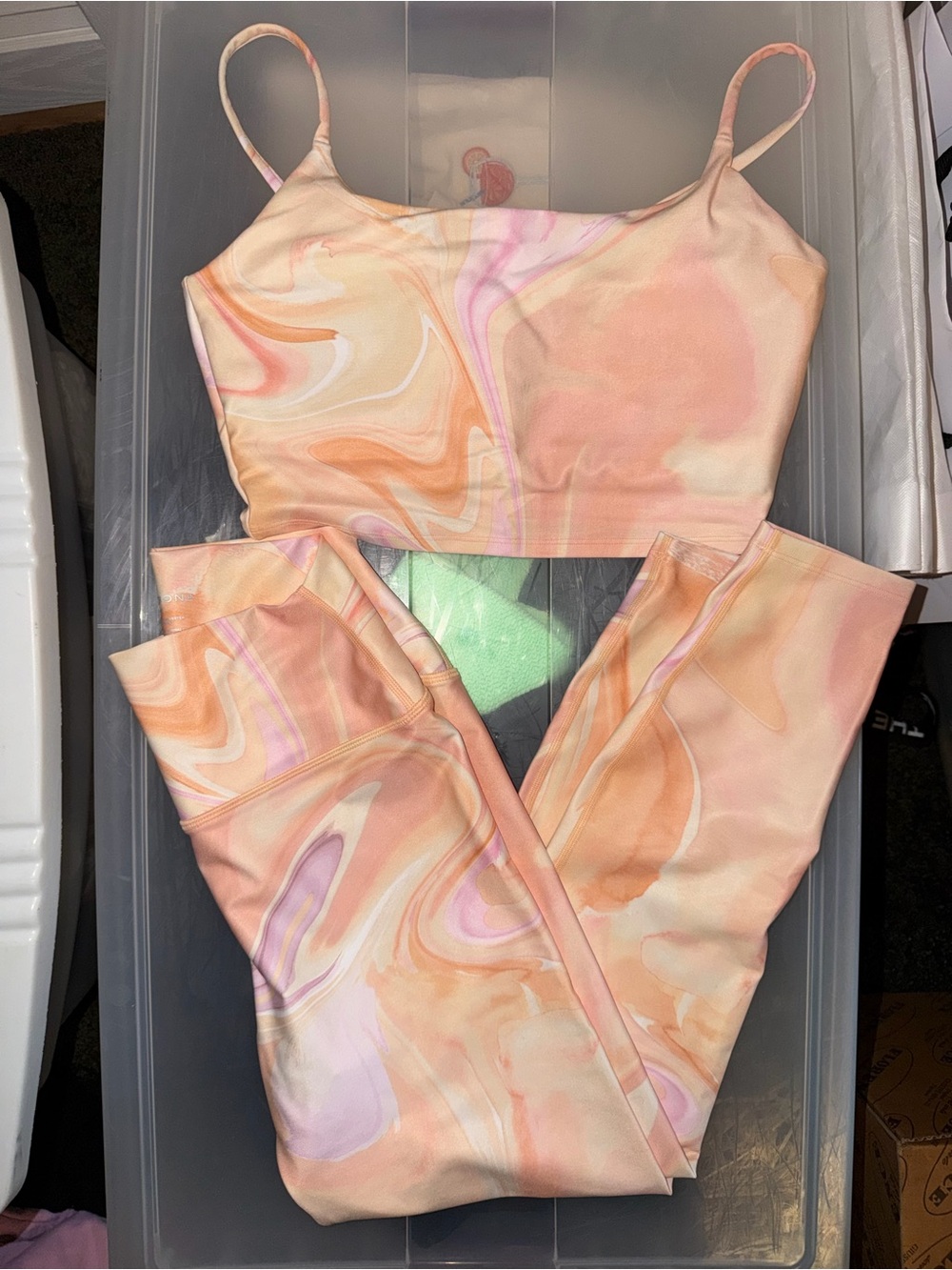 Carbon38 Peach and Cream Marble Print Crop Tank & Leggings
